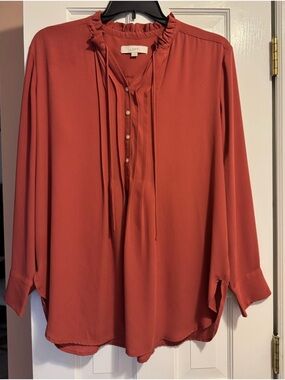 NWOT! LOFT Ruffled Bib Collar Rust Blouse